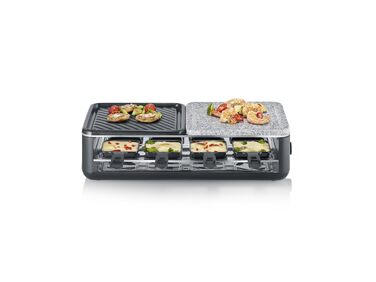 Раклет-гриль SEVERIN RG 2365 Black Line Lite на 8 осіб з антипригарною гриль-платкою та глибокими піддонами, посудомийний