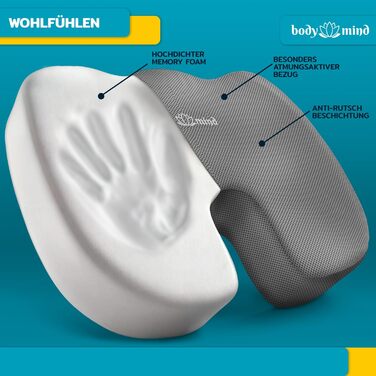 Ортопедична подушка Body & Mind® для сидіння, клиноподібна, ергономічна накладка на стілець і автомобіль, зменшує біль, покращує кровообіг, знімає навантаження з куприка і хребта, м'яка (H1, 40-60 кг)