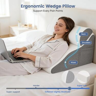 Подушка для читання в ліжку та на дивані з піною Memory Foam, ергономічна спинка, регульована клиноподібна подушка для підтримки спини під час відпочинку, ігор, читання або перегляду телевізора
