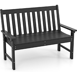 Садова лава COSTWAY з HDPE, всепогодна, чорна, для 2-3 осіб, до 320 кг, для саду, балкона та тераси, 132x65x91 см