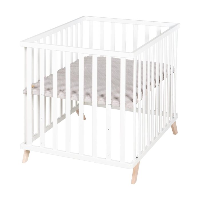 Дитячий манеж roba 75x100 см, з матрацом, сірий, дерев'яний, 3-рівневе регулювання, сертифікати GOTS та Oeko-Tex 100