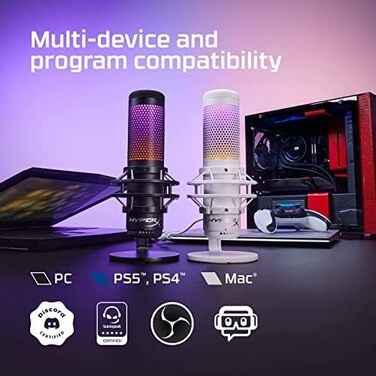 HyperX QuadCast S – RGB USB конденсаторний мікрофон для ПК, PS4, Mac, із захистом від вібрацій та ударів, поп-фільтром, для ігор, стрімінгу, подкастів, Twitch, YouTube, Discord