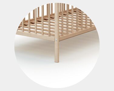 Дитяче ліжко Webaby Holz 60x120cm з бука, натуральний колір, з регульованим дном та бортиками | Від народження | Комфортний сон