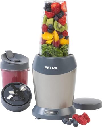 Блендер Petra NutriMax 1000Вт, для смузі, соків і кави, 2 чаші (800 мл/1 л), BPA-free, кришка, міксер для коктейлів
