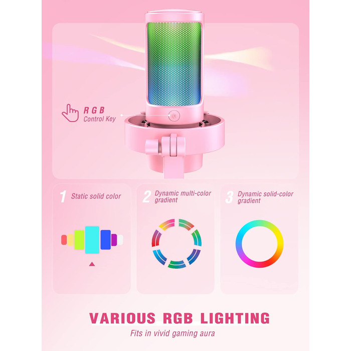 USB мікрофон FIFINE для ПК, ігор, стрімінгу та подкастів з RGB підсвічуванням, кнопкою вимкнення звуку, виходом для навушників і поп-фільтром, сумісний з PS4, PS5 та Mac