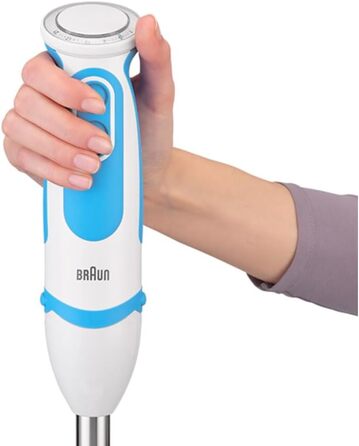 Блендер Braun MultiQuick 5 Vario MQ 5260WHBL, 1000 Вт, з нержавіючою насадкою та спіральною теркою, біло-синій, набір насадок