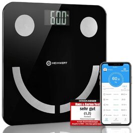 HEIMWERT Розумна вага для аналізу складу тіла з Bluetooth, USB-акумулятором, цифрова, тестована, переможець тесту, вага для людей