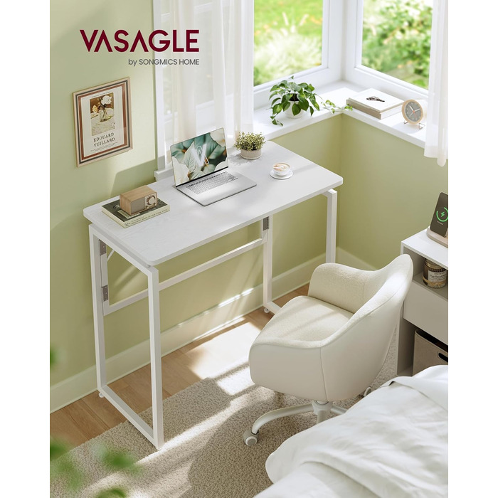 Складний стіл VASAGLE для дому та офісу, 80x40 см, білий - комп'ютерний стіл, письмовий стіл