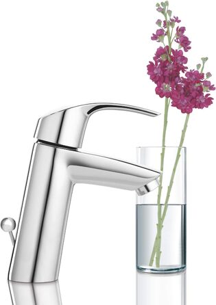 Змішувач для ванної кімнати Grohe Eurosmart, економічний, хром, з витяжною пробкою, 17 см, проста установка