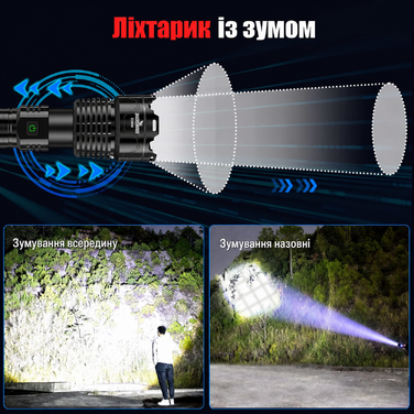 Ліхтарик Shadowhawk LED XHP160.2 50000 Люмен, акумуляторний, тактичний, водонепроникний IP67, USB-зарядка, для кемпінгу та активного відпочинку, чорний