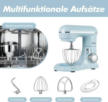 Кухонна машина Kitchen in the box Fab-Serie, потужний планетарний міксер 1300 Вт, 10 швидкостей, з набором насадок (гак, вінчик, міксер) для щоденного використання