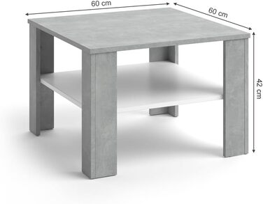 Журнальний стіл Vicco Homer бетон/білий 60x42 см, сучасний дизайн