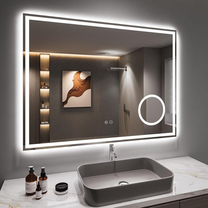 Дзеркало для ванної кімнати з LED-підсвічуванням Dripex, 50x70 см, сенсорне керування, антизапар, холодне біле світло 6400K, енергозберігаюче