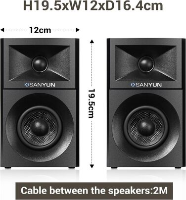 Sanyun SW203: Акустична система 4.0, 60W, 4-Way, DSP, 3D звук, USB/Bluetooth 5.4, AUX, для студії, пара, чорний