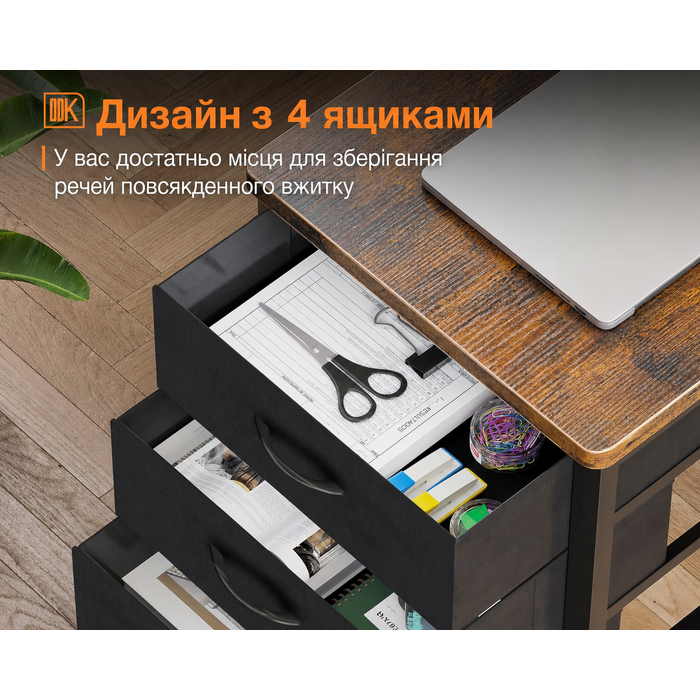 Кутовий стіл ODK L-подібний, 160x80x84.7 см з 4 висувними ящиками та USB-портами для дому та офісу, коричневий