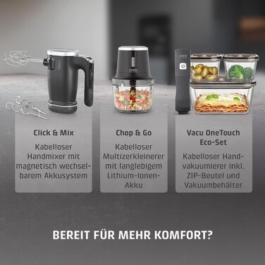 Бездротовий подрібнювач CASO Chop & Go, 4 сталеві леза, 2300 об/хв, акумулятор на 60 хв, чорний, арт. 1747