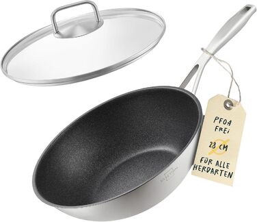 Wok Silberthal з нержавіючої сталі з індукційним дном (28 см) - для смаження та смаження у фритюрі, сумісний з усіма плитами, до 400°C, з кришкою