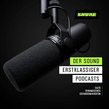 Динамічний мікрофон Shure SM7B для вокалу, подкастів і студії, XLR, широкий частотний діапазон, теплий звук, чорний