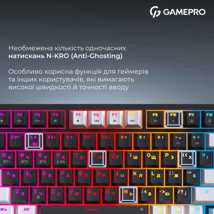 Бездротова механічна клавіатура GamePro Asgard Valhalla Pro (MK160B-D-Pro) 75% Rainy switches