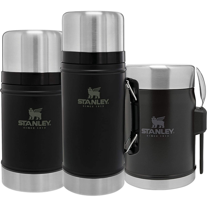 Термос для їжі Stanley Classic Legendary 400 мл з ложкою-виделкою, нержавіюча сталь, тримає тепло/холод 7 годин, BPA-free, чорний матовий, для їжі, для обіду, термобокс, придатний для миття в посудомийці