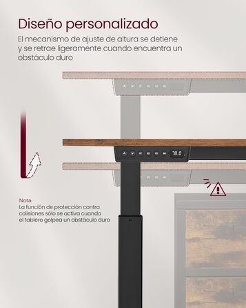 Електричний регульований стіл VASAGLE 120×60 см, з пам'яттю на 4 висоти, деревно-стружкова плита, сталь, вінтажний коричневий