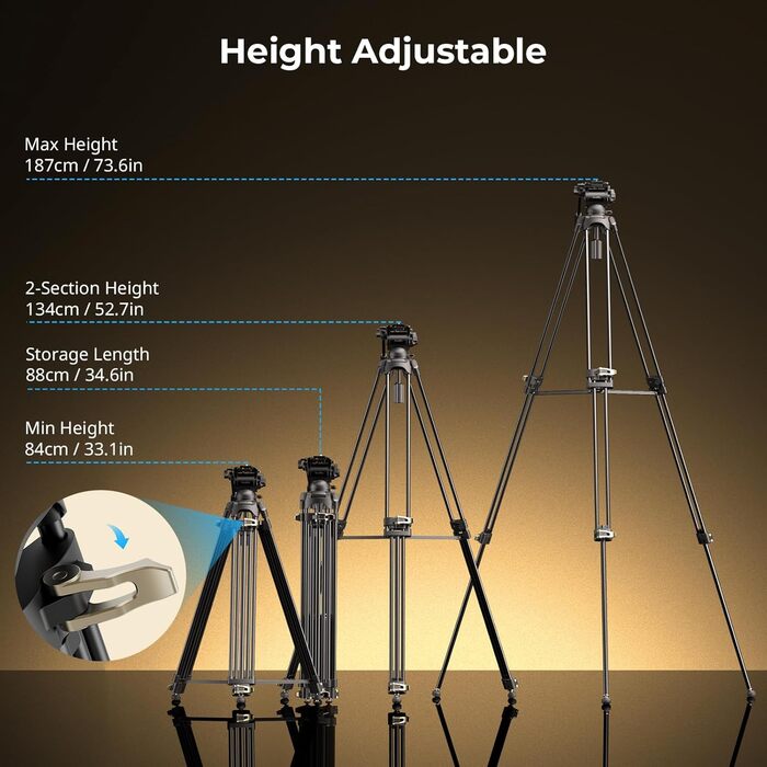 Відеоштатив SMALLRIG AD-01S, 74'', з флюїдною головкою, швидкознімна плита, до 6 кг для DSLR, відеокамер, фотоапаратів