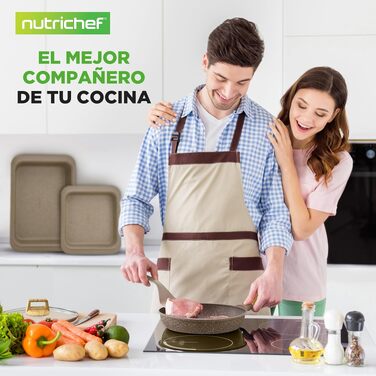 Набір посуду NutriChef Сандбраун 22 предмети: антипригарні каструлі та сковорідки з мармуровим покриттям, включаючи щипці для грилю, форму для випічки та рукавиці для духовки. Підходить для індукційних плит, можна мити в посудомийній машині