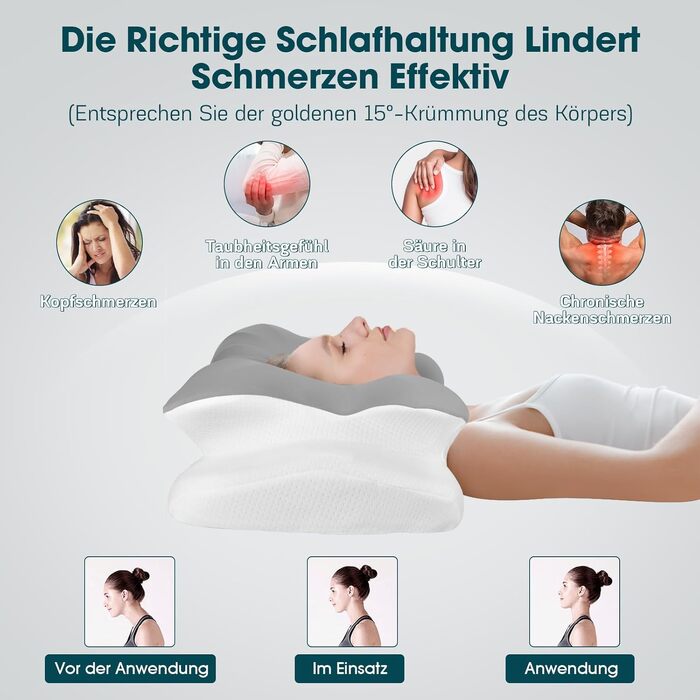 Подушка для шиї з Memory Foam Fwiull: ортопедична подушка для сну на боці, спині та животі (1 шт., метелик)