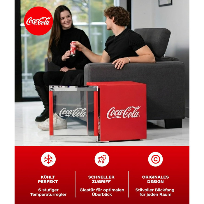 Міні-холодильник для напоїв °CUBES Original Red (48л) зі скляноюю дверцятою, енергоефективний та безшумний, для офісу, геймінгу та вечірок