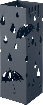 SONGMICS металевий квадратний підставка для парасольок з піддоном для води та 4 гачками, антрацит, 15,5×15,5×49 см