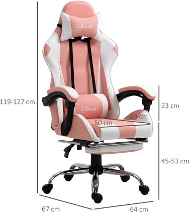 Ігрове крісло Vinsetto Ergonomic Gaming — ергономічний офісний стілець з підголівником, рожевий