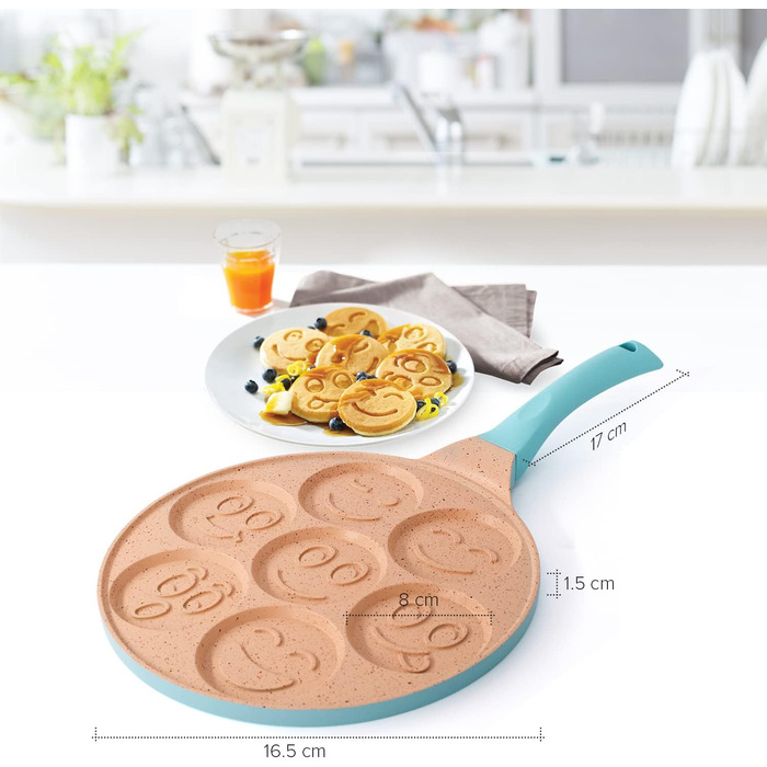 Сковорода для млинців і панкейків з 7 відсіками Smile Joeji's Kitchen, 26,5 см, антипригарна, алюмінієва, для індукції, синя, дитяча, універсальна