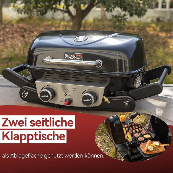 Складаний візок-підставка для газового гриля Royal Gourmet GT2005-G, мобільний стіл для настільного гриля з гаками та колесами, чорний