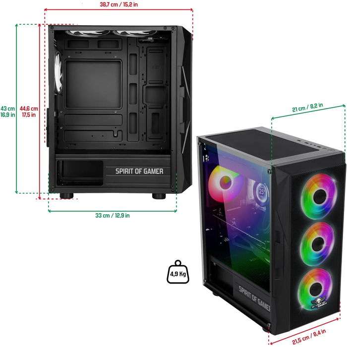 Корпус для ПК Spirit Of Gamer Rogue 7, RGB підсвітка, 6 ARGB вентиляторів 120 мм, сумісний з mATX, середній геймерський корпус із загартованим склом, оптимізований для охолодження