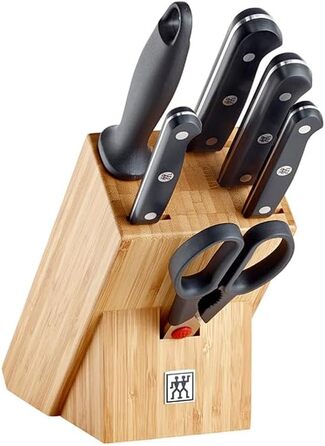 Набір ножів ZWILLING Gourmet, 7 предметів: ножі, мусат, кухонні ножиці, блок, нержавіюча сталь, ергономічна пластикова ручка, чорний, вироблено в Німеччині