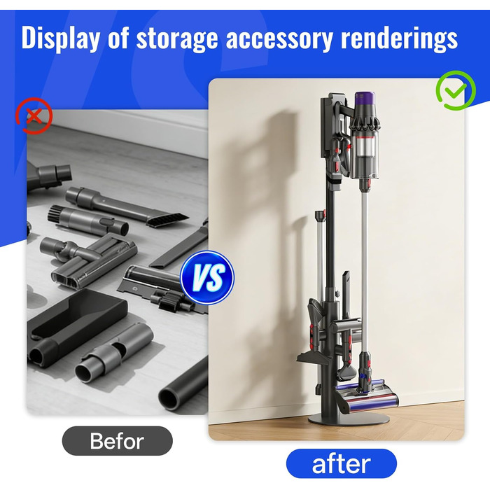 Підставка для пилососа Nukisa, сумісна з Dyson V15, V12, V11, V10, V8, V7 — металевий настінний тримач для бездротового пилососа та аксесуарів, розсувна полиця для насадок