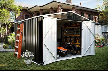 Садовий будинок UDPATIO металевий 4 м³ 228x121x181 см для вулиці, сталевий, з замком, сірий. Гараж для велосипедів, склад.