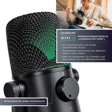 CSL USB мікрофон-конденсатор для ПК з підставкою та поп-фільтром, кардіоїдна спрямованість, настільний мікрофон для геймінгу, стрімінгу, подкастів, Plug & Play