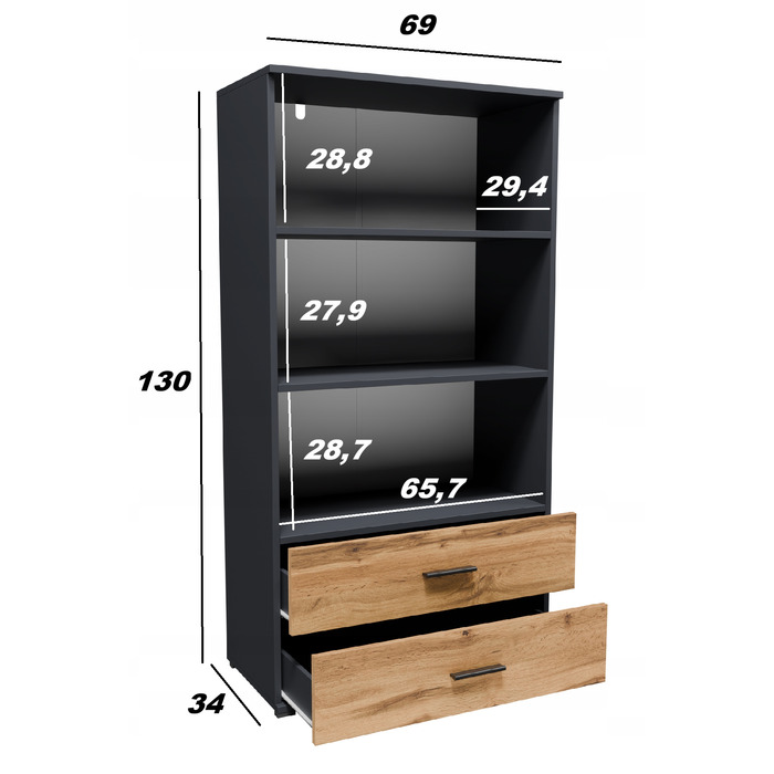 Стелаж Matkam 69 x 130 x 34 см, дуб вотан, графіт