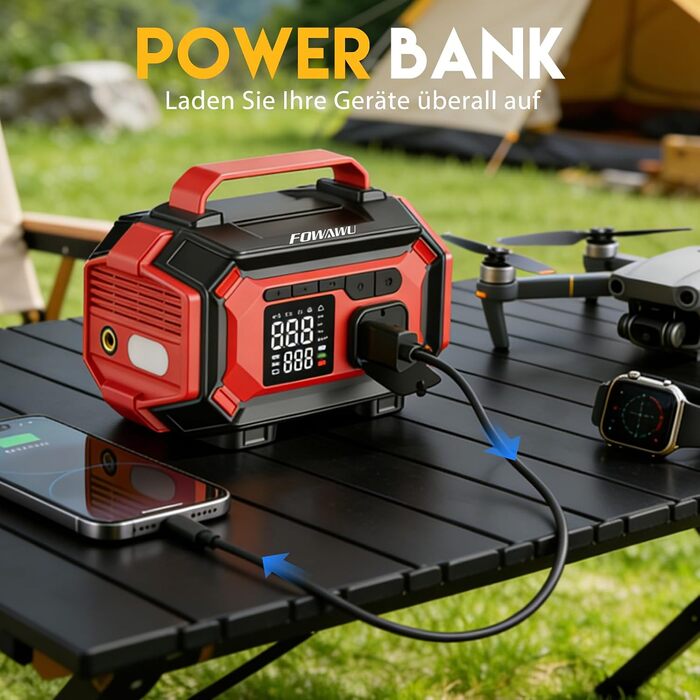 Пусковий пристрій (бустер) FOWAWU 8000A 26800mAh для автомобіля з компресором та павербанком