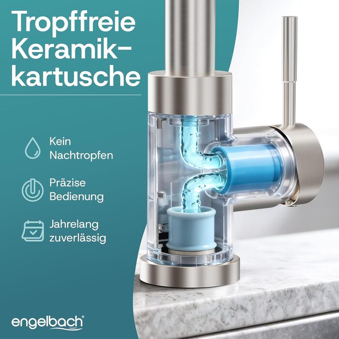 Змішувач для кухні Engelbach® висувний, поворотний на 360°, нержавіюча сталь 304, 2 режими струменя, мийка, змішувач кухонний, щотка