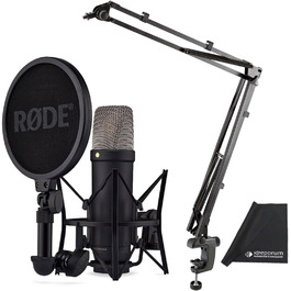 Студійний мікрофон Rode NT1 5th Gen Black XLR/USB + тримач K-M 23840 + мікрофіброва серветка Keepdrum