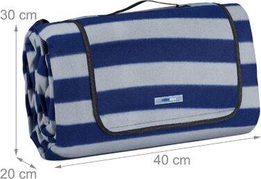 Пікнік-ковдра Relaxdays XXL 200x300 см, водонепроникна, ізольована, флісова, смугаста, з ручкою для перенесення, синьо-сіра