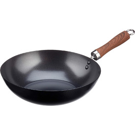 Вок WECOOK! Carbono 28 см для індукції, антипригарне титанове покриття QUANTANIUM, 3-шарове, екологічний, без ПФОА, вуглецева сталь, ручка під дерево, для всіх типів плит (індукція, газ, склокераміка)