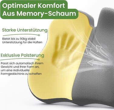 Подушка для сидіння з піни Memory Foam A-Pce: для офісного крісла, дому та авто, ергономічна, сіра