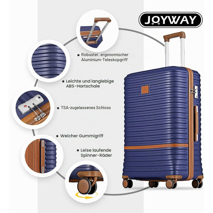 Набір валіз для подорожей Joyway з ABS-пластику, розширюваний дорожній кофр з TSA-замком та 4 колесами, комплект з ручною поклажею, сумкою та косметичкою, Зелений (5 предметів)