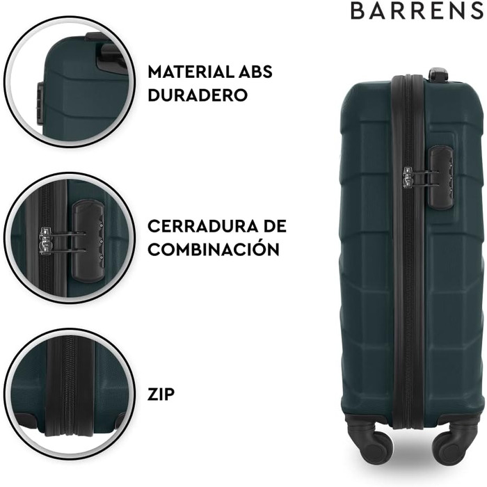 Валіза для ручної поклажі BARRENS 55x40x20 см, жорстка ручна валіза Cabin Size з 4 колесами, кодовим замком та телескопічною ручкою, легка (Зелена)