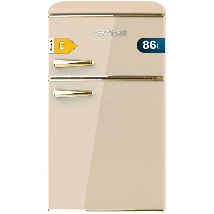 Холодильник Cecotec Bolero CoolMarket 2D Origin 86L Beige: Ретро дизайн, 89.3 x 48.7 см, 86 л, Клас E, з Ice Box та внутрішнім освітленням