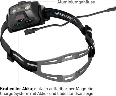 Налобний ліхтар Ledlenser HF6R Signature 1000 люмен, акумуляторний, водонепроникний IP68, RGB світло, чорний, для туризму та активного відпочинку