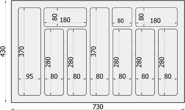 Sossai® лоток для столових приборів Divio для шухляд 80 см, антрацит, 73x43 см, 10 відділень, можна обрізати